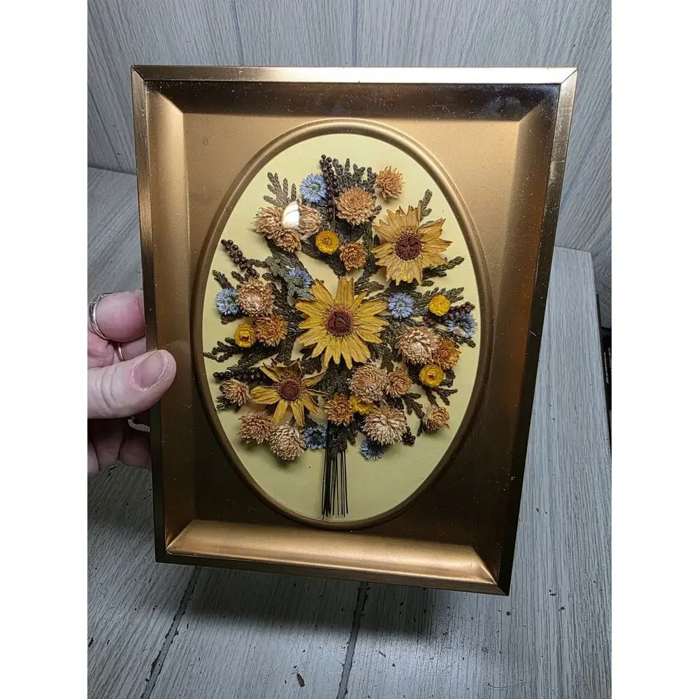 Vintage Handmade Fall Dried Pressed Flowers Framed Art 8x6 Heritage Cottagecore